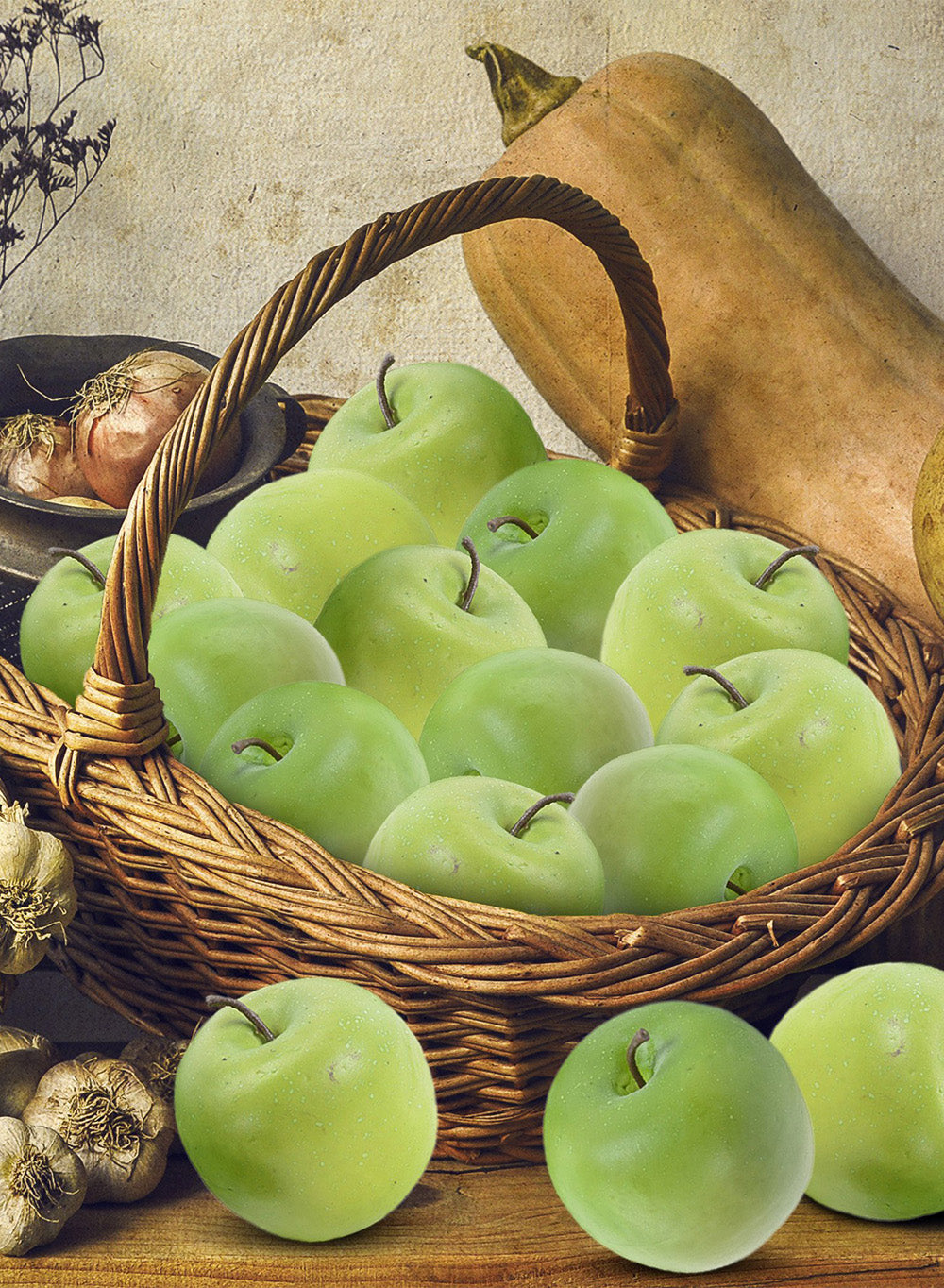 Serene Spaces Living Set of 12 Decorative Green Apples, Measures 3" Dia & 3" H