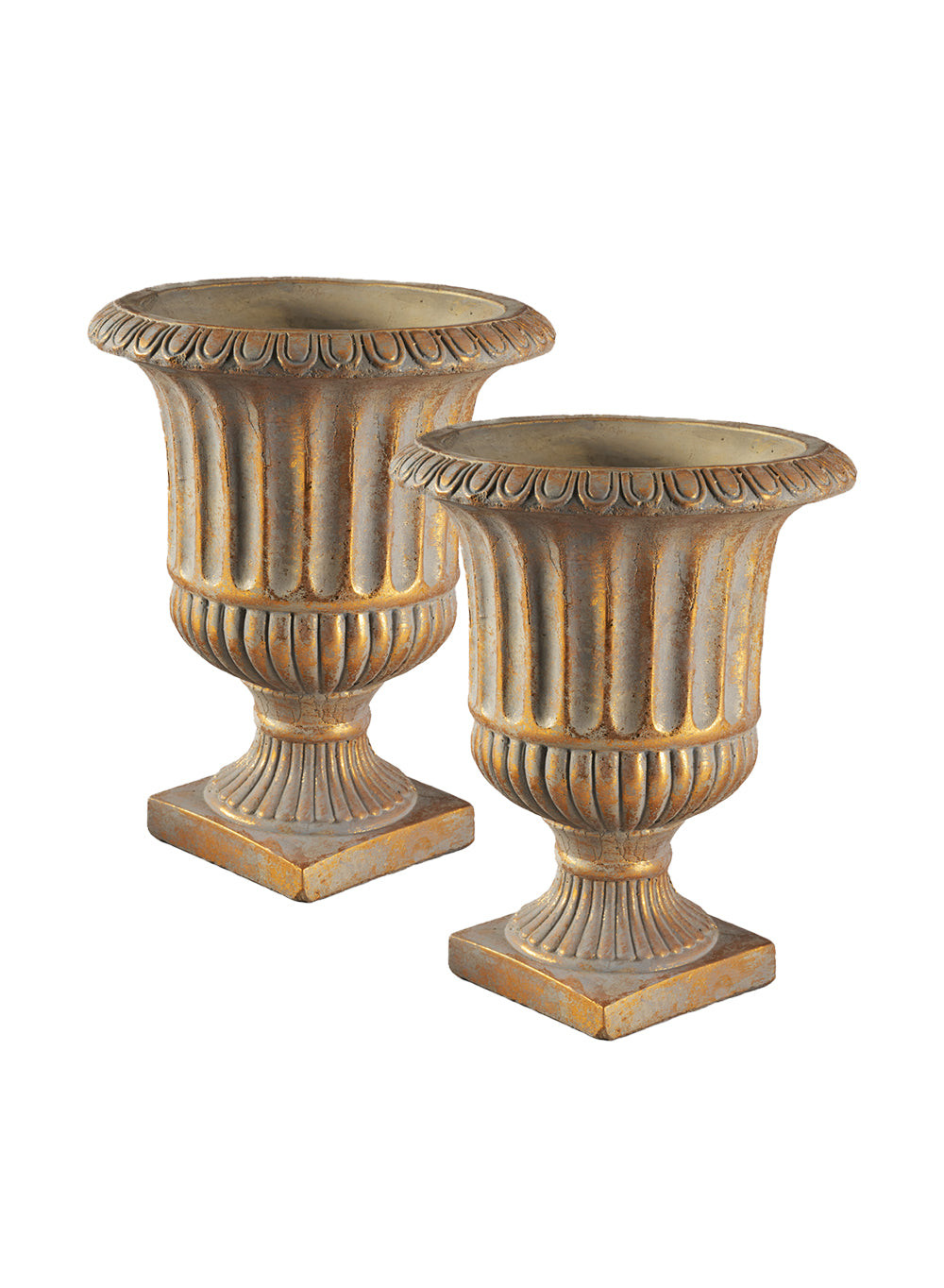 Antique Gold Ribbed Cement Urn Vase, Available in 2 Sizes