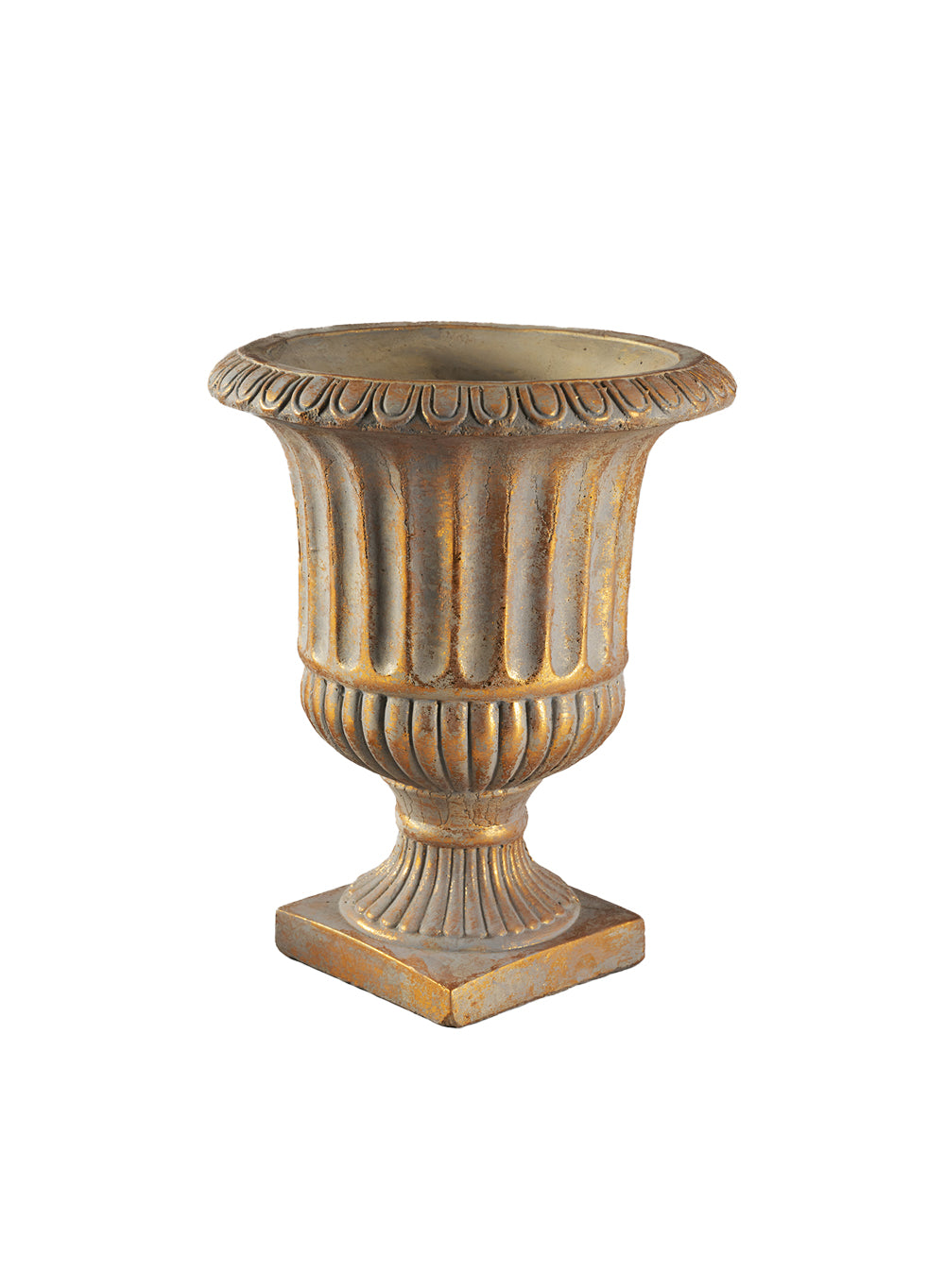 Antique Gold Ribbed Cement Urn Vase, Available in 2 Sizes