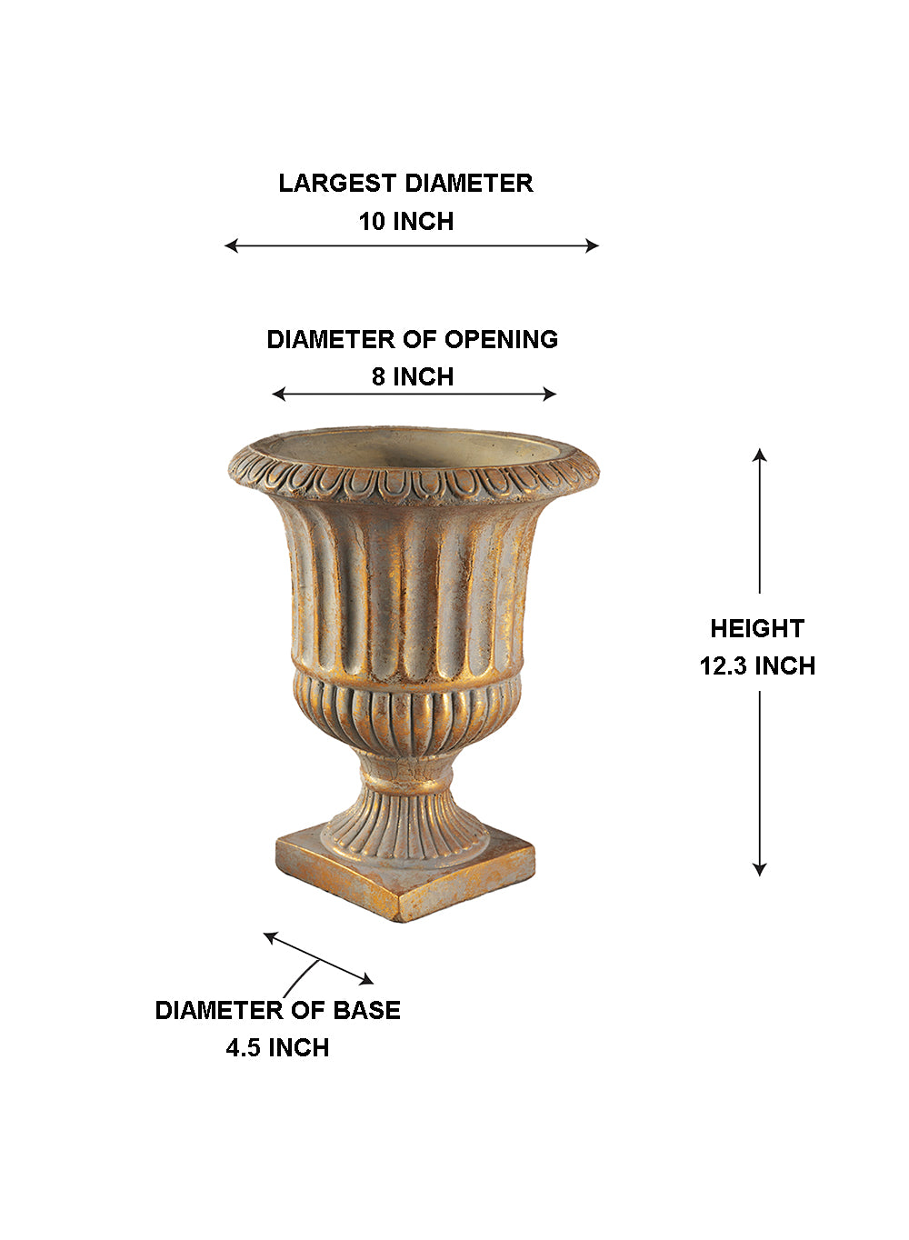 Antique Gold Ribbed Cement Urn Vase, Available in 2 Sizes