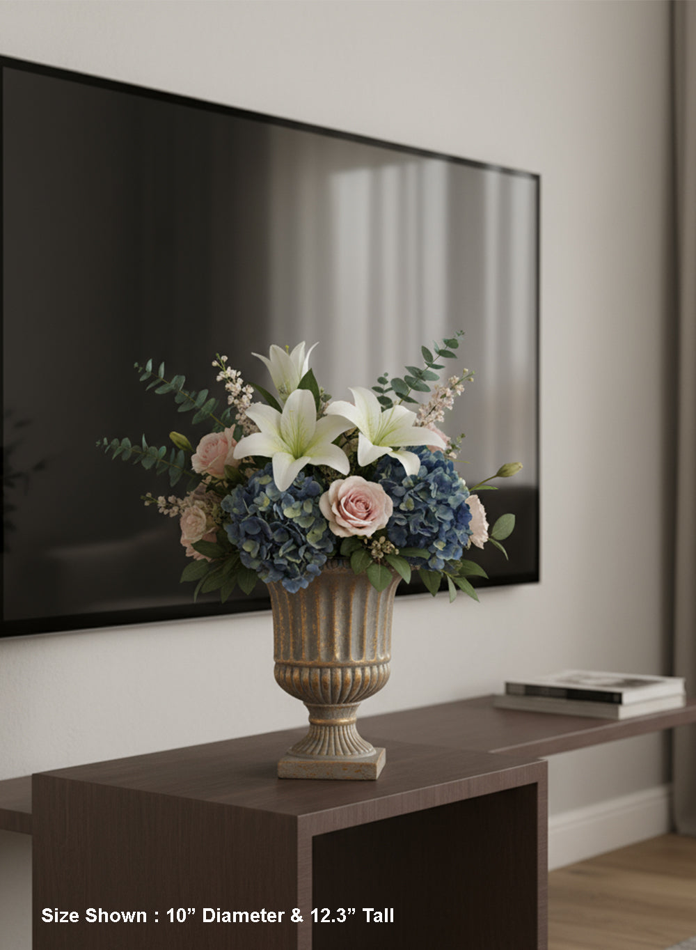 Antique Gold Ribbed Cement Urn Vase, Available in 2 Sizes