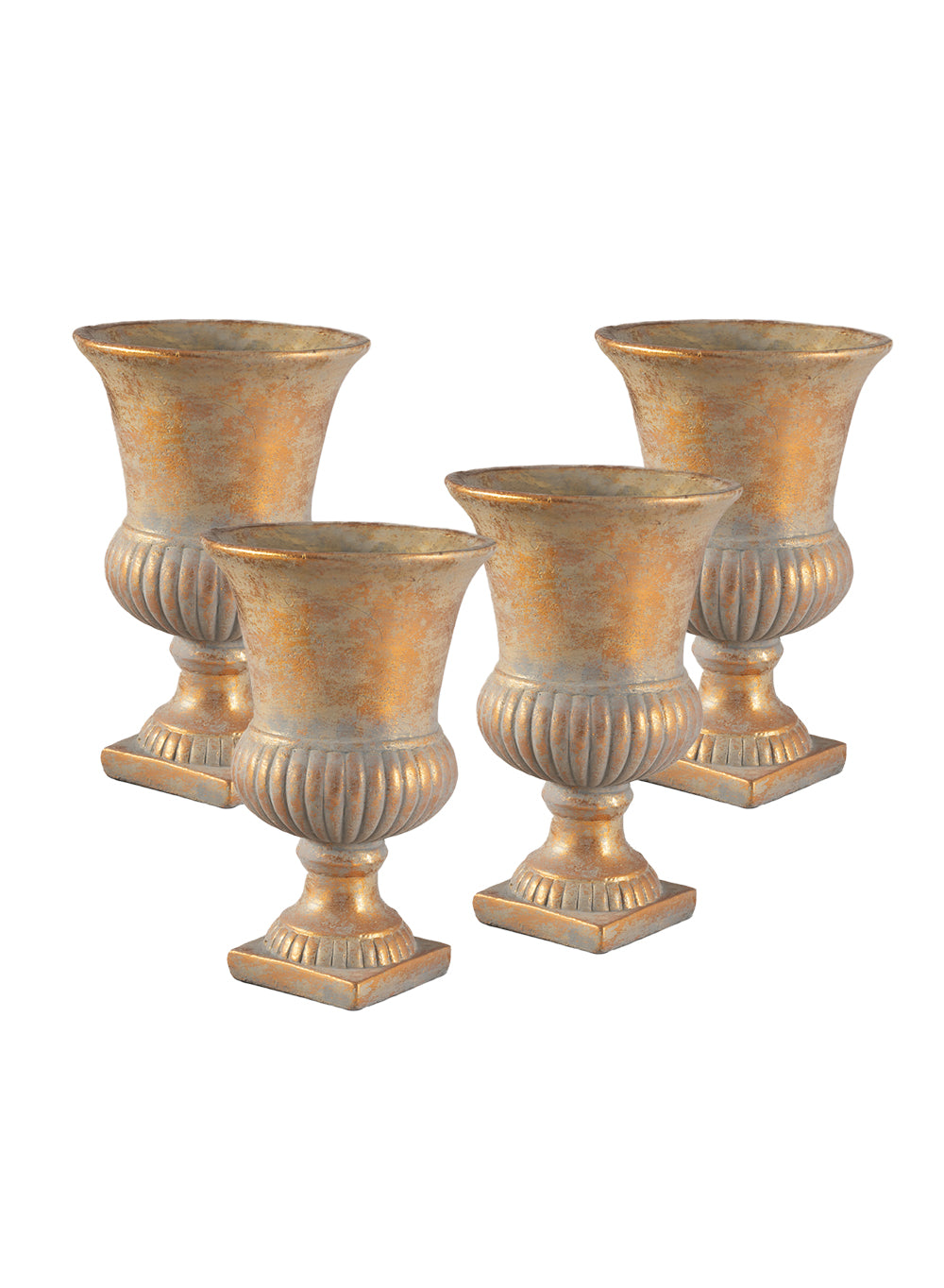 Antique Gold Ribbed Cement Urn Vase, Available in 2 Sizes