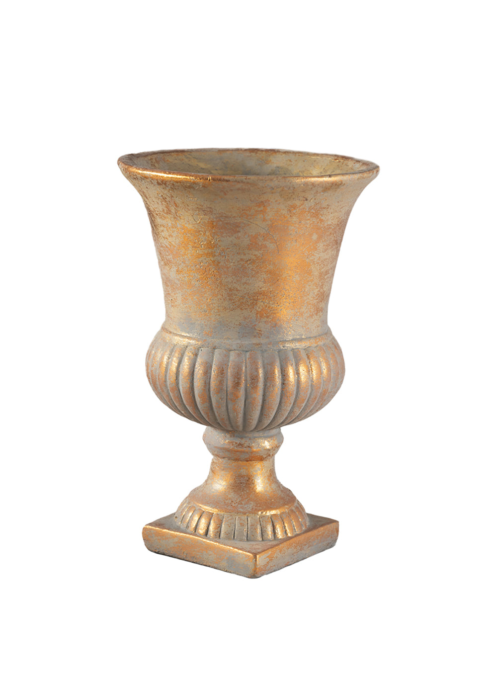 Antique Gold Ribbed Cement Urn Vase, Available in 2 Sizes