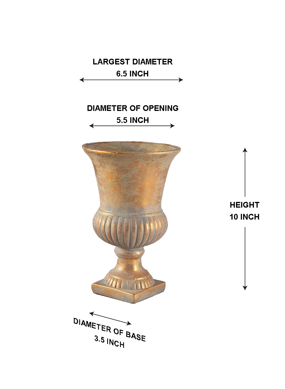 Antique Gold Ribbed Cement Urn Vase, Available in 2 Sizes