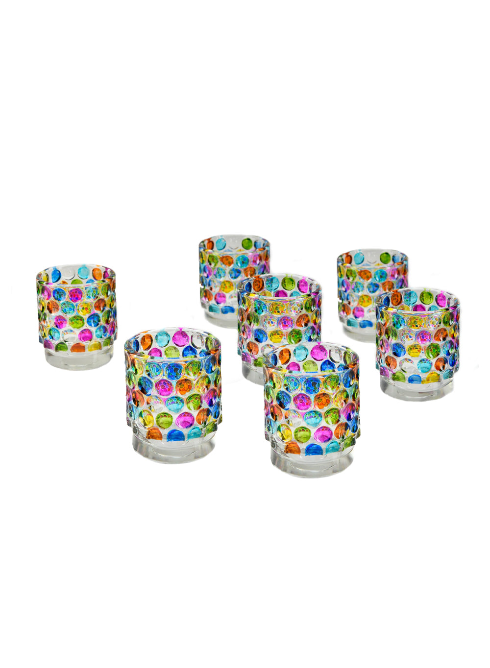3" Vibrant Polka-Dot Glass Candle Holder