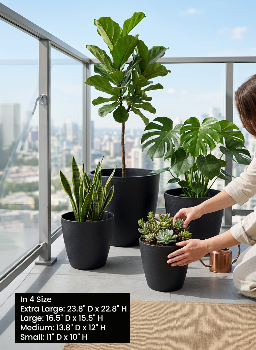 Bundle: Ebon Tapered PVC Planter Pot (Pack of 4)