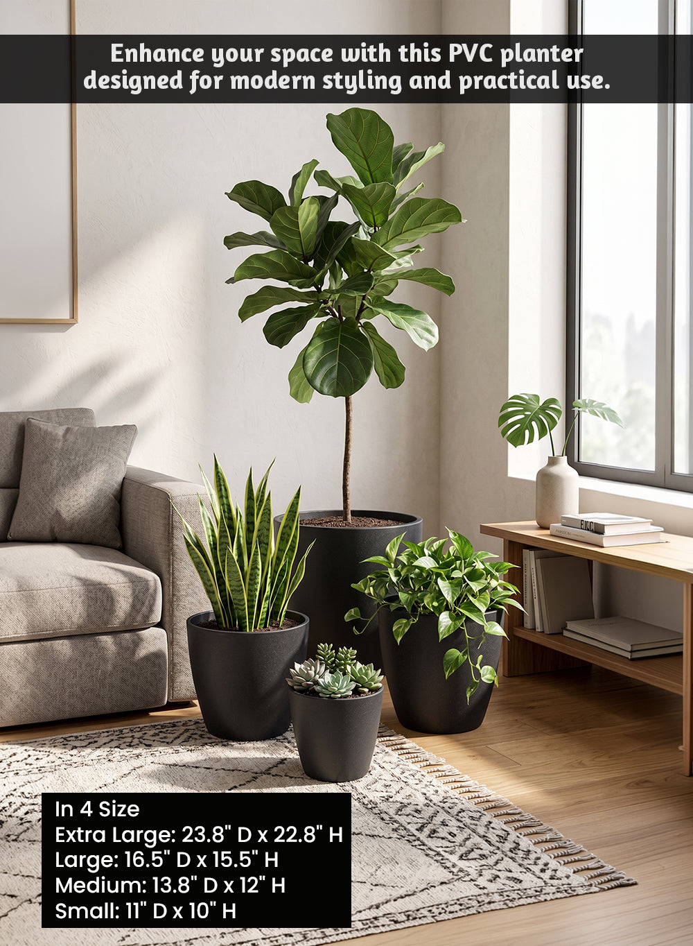 Bundle: Ebon Tapered PVC Planter Pot (Pack of 4)