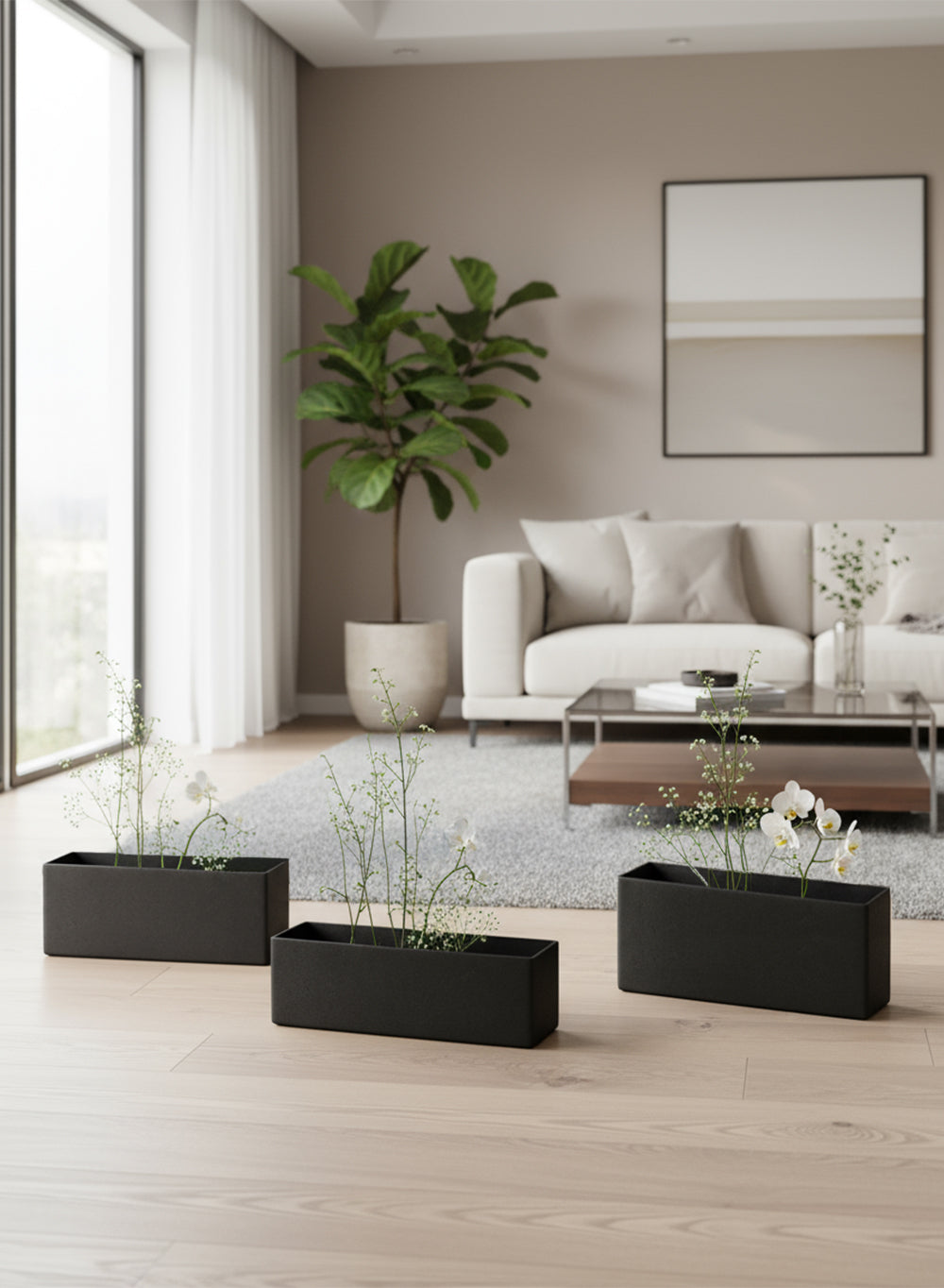 Black Rectangular Lightweight Planter Box, Available in 3 Sizes