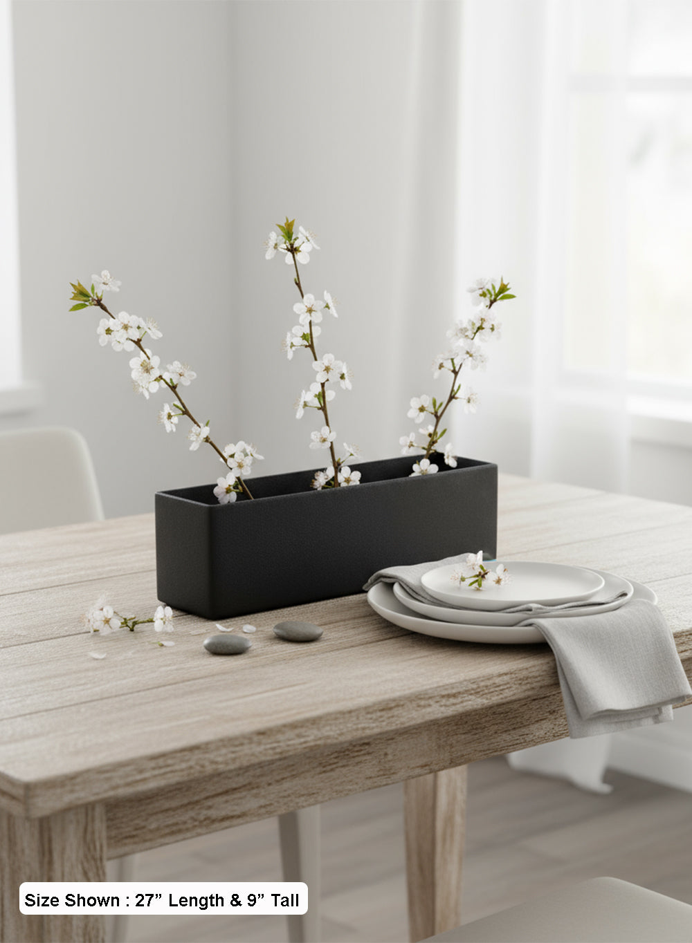 Black Rectangular Lightweight Planter Box, Available in 3 Sizes