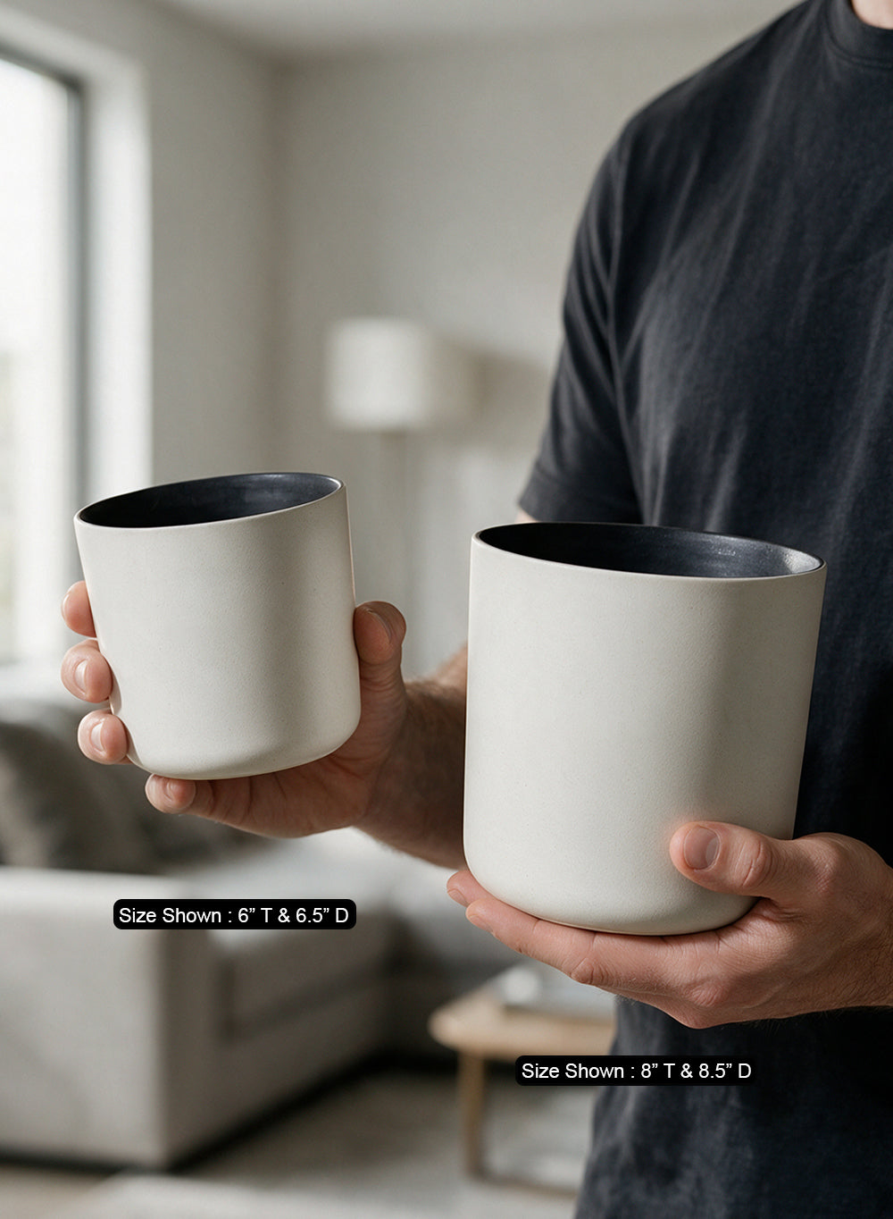Bundle: Small & Large Elio White Plastic Planter Pot
