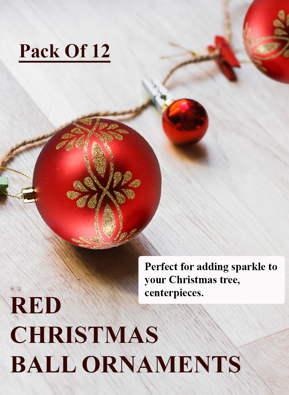 4" Red Christmas Ball Ornaments, Pack of 12