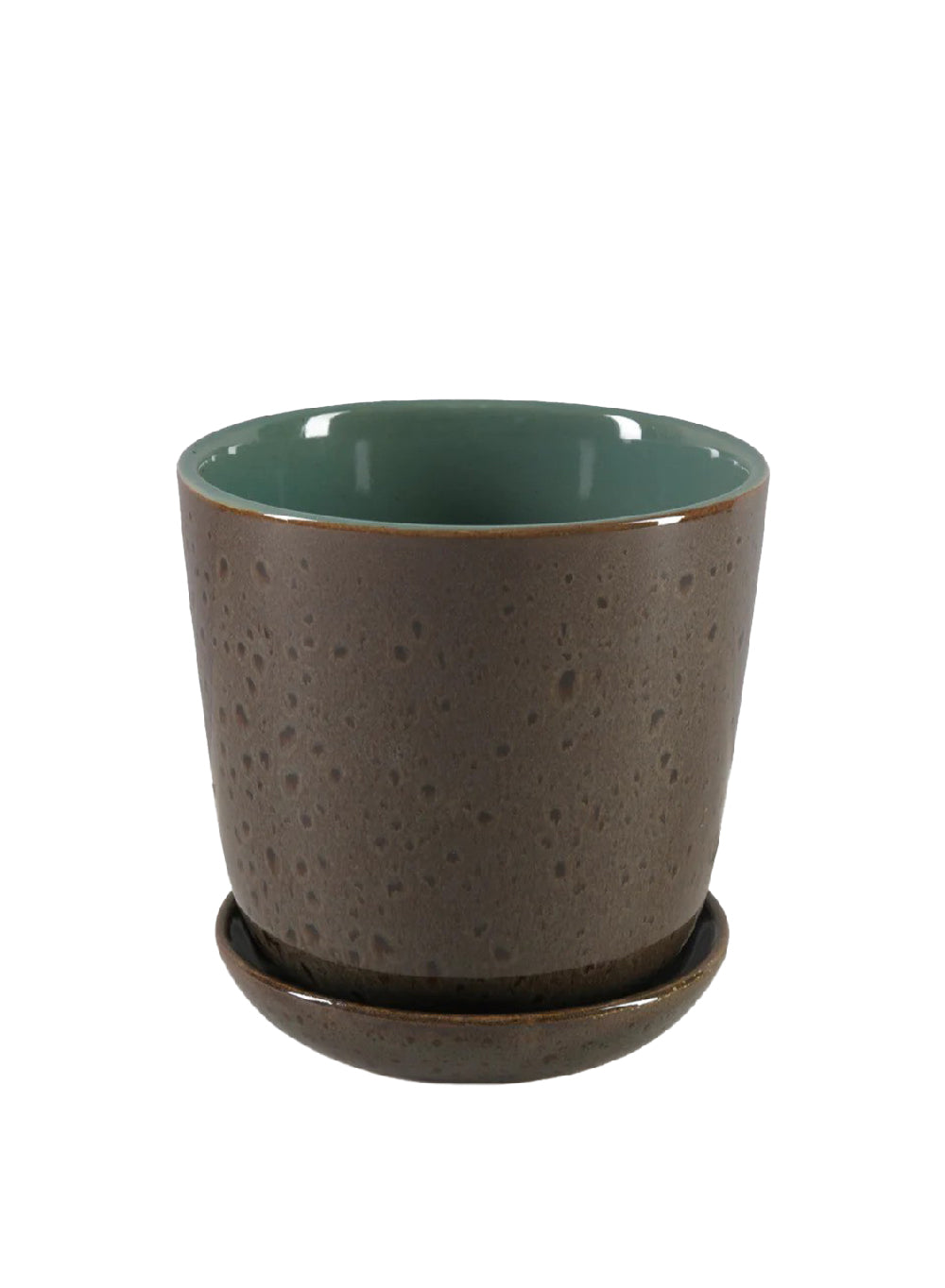 Speckled Green Ceramic Planter with Saucer, In 2 Sizes