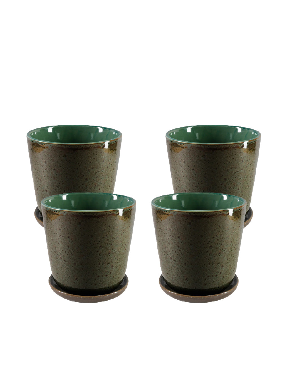 Speckled Green Ceramic Planter with Saucer, In 2 Sizes