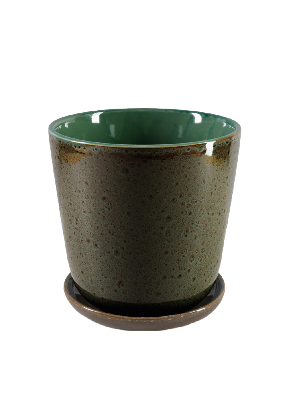 Speckled Green Ceramic Planter with Saucer, In 2 Sizes
