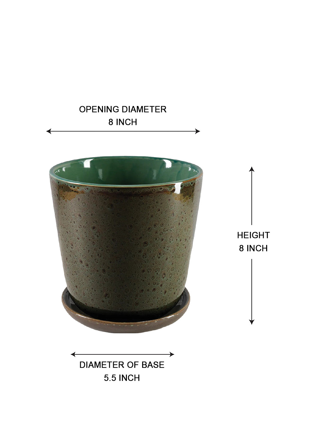 Speckled Green Ceramic Planter with Saucer, In 2 Sizes
