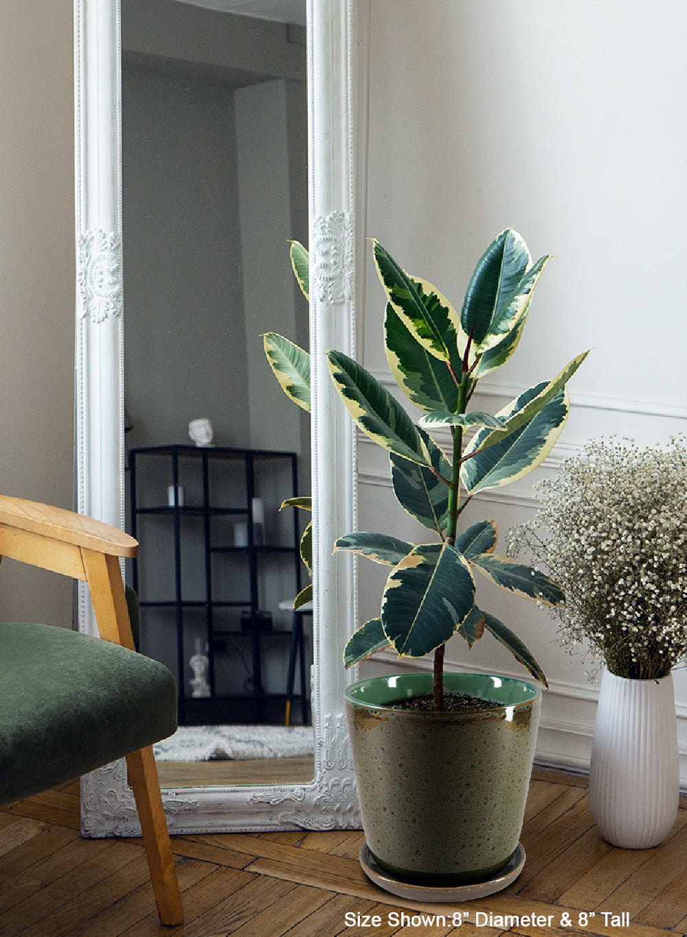 Speckled Green Ceramic Planter with Saucer, In 2 Sizes