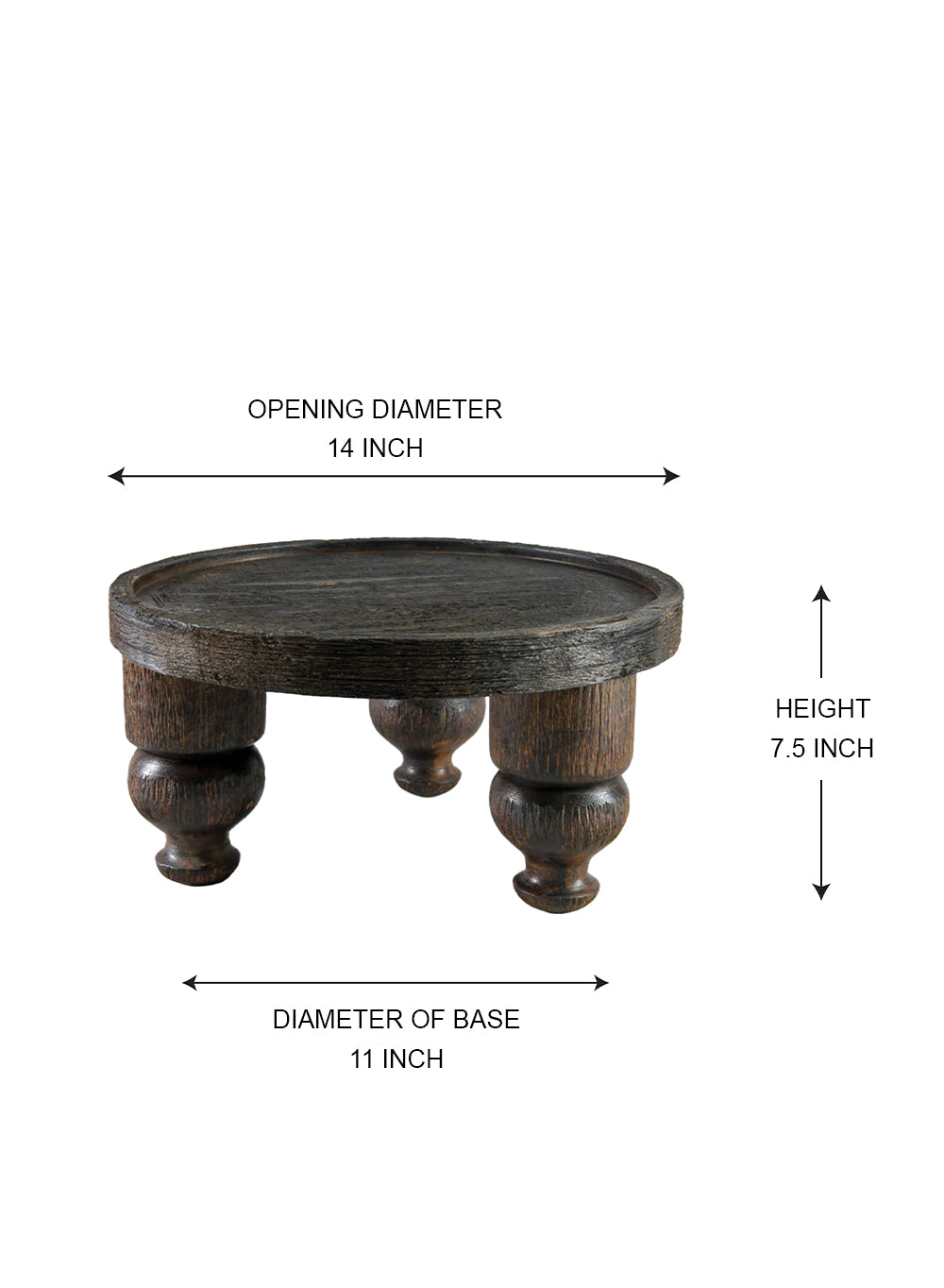 Aranya Wooden Pedestal Stand, 14" Diameter & 7.5" Tall