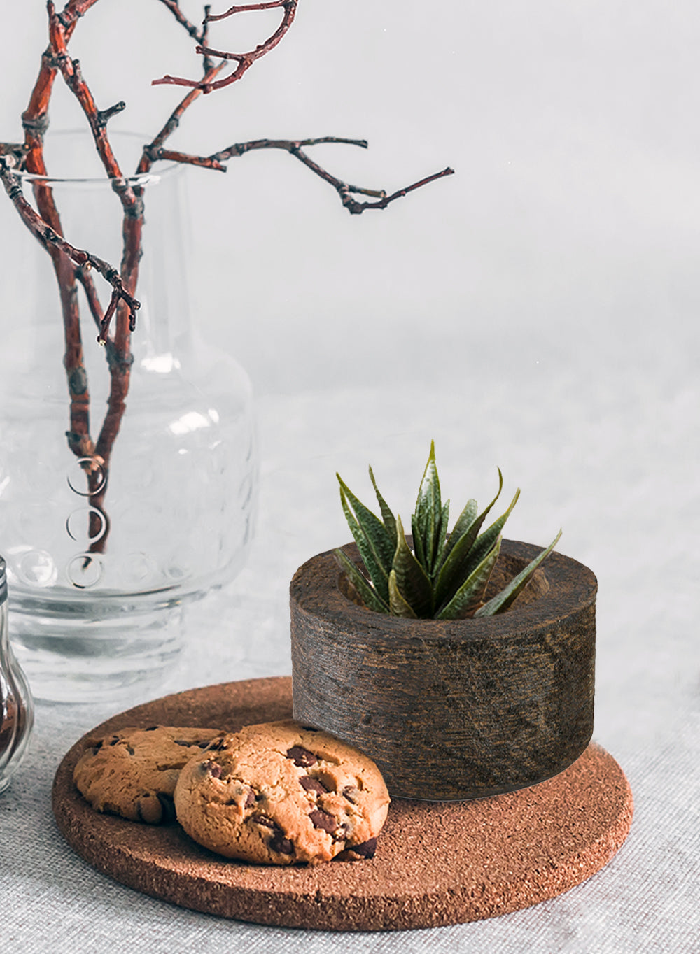 Dark Wood Plant Pot Vase, 2.8" Tall & 4.5" Diameter