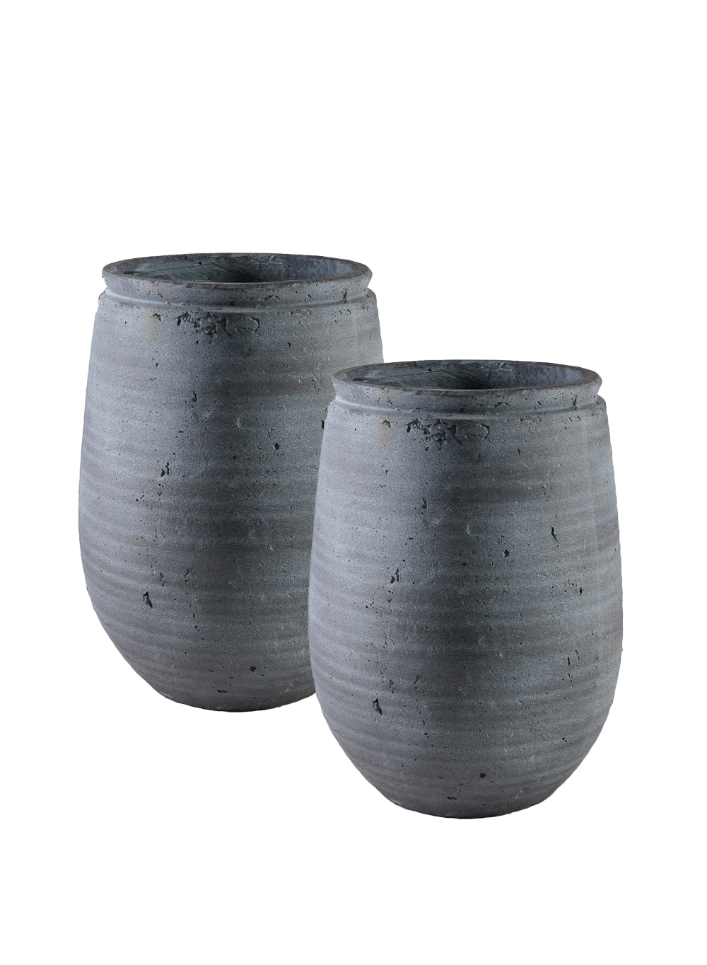 Gray Aged Stone Planter Vase, 10" Diameter & 12" Tall