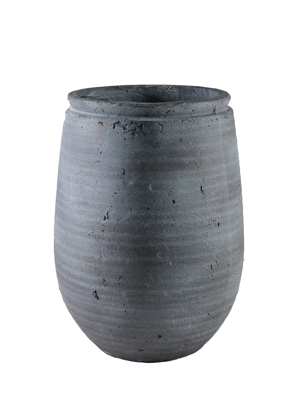 Gray Aged Stone Planter Vase, 10" Diameter & 12" Tall