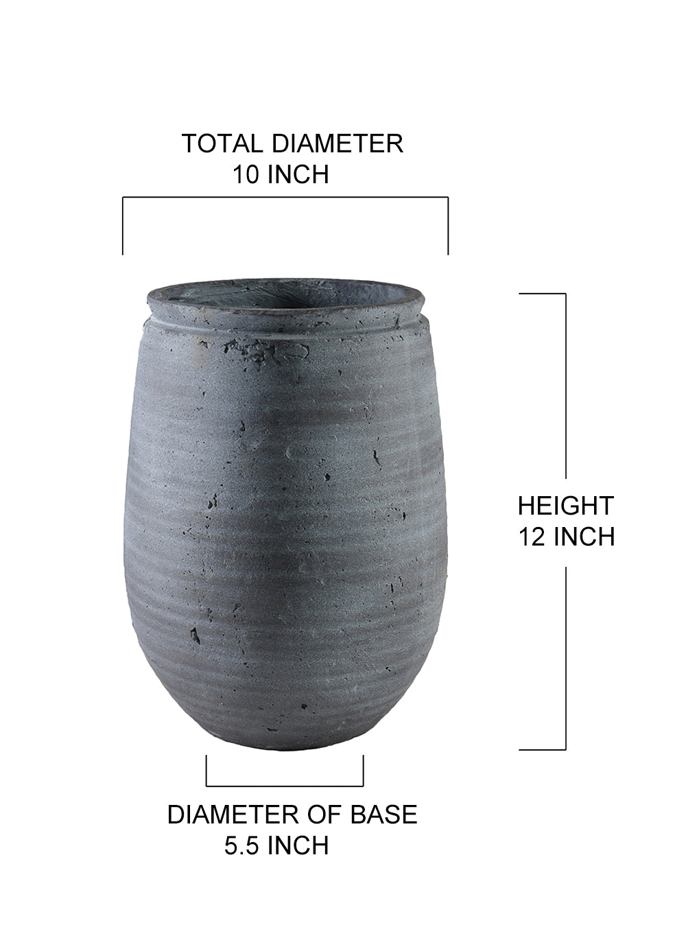 Gray Aged Stone Planter Vase, 10" Diameter & 12" Tall