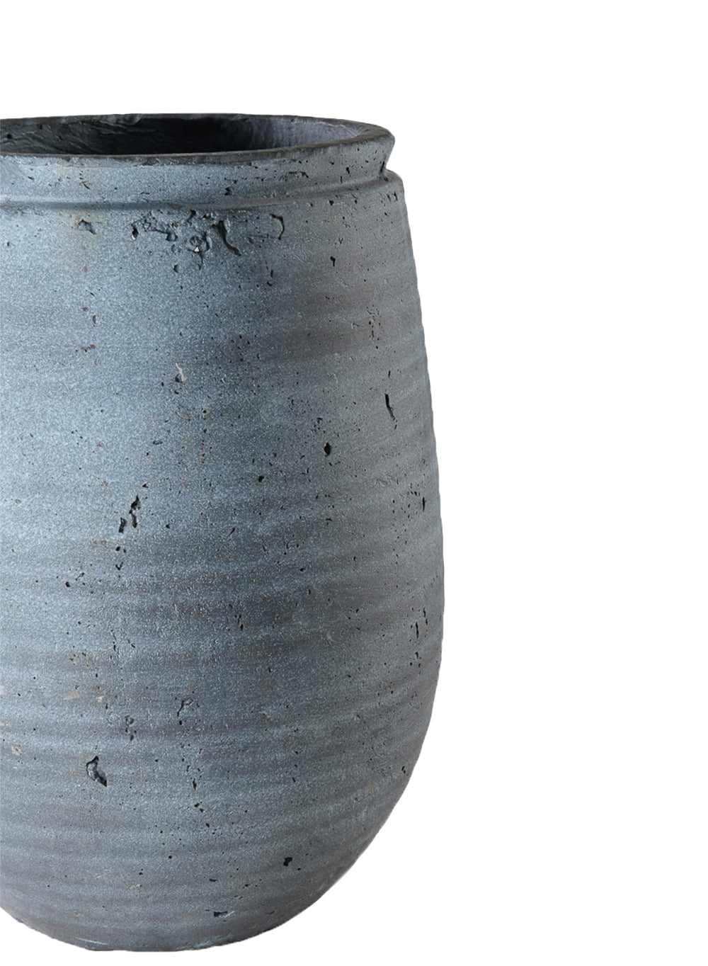 Gray Aged Stone Planter Vase, 10" Diameter & 12" Tall