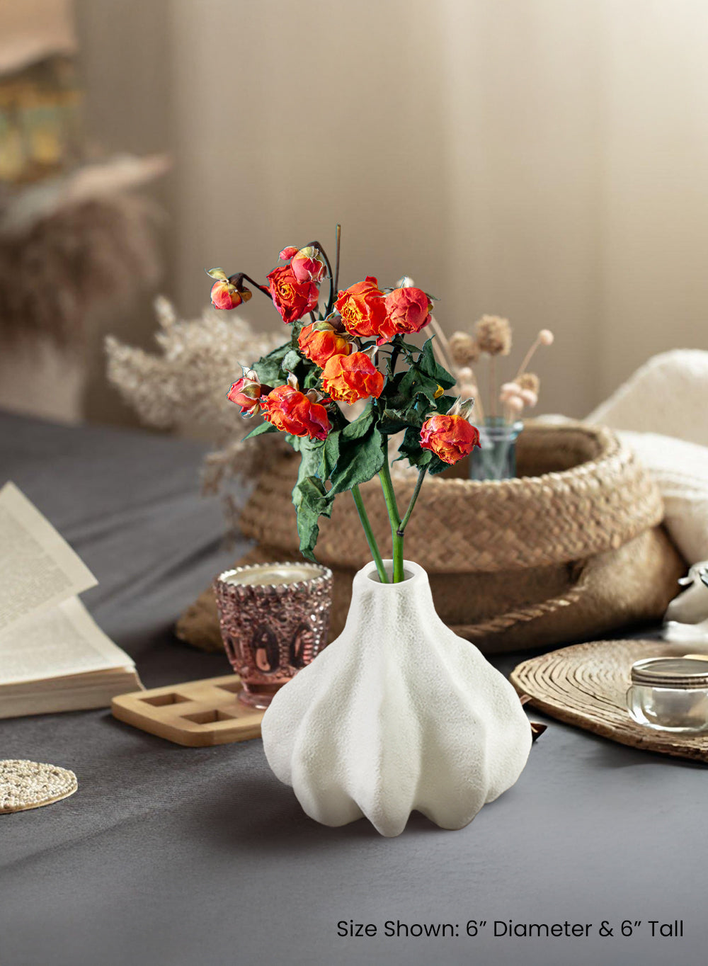 Textured Ceramic Vase – Coastal-Inspired Flower Holder, Elegant Home Decor Centerpiece