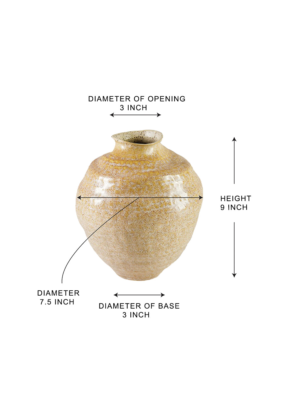 Solterra Ceramic Vase, 7.5" Diameter & 9" Tall