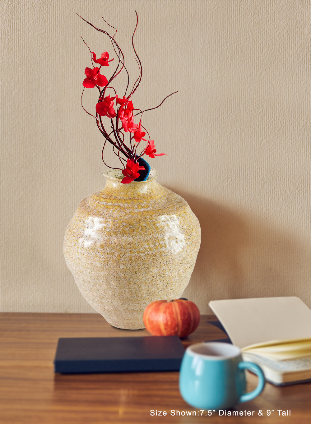Solterra Ceramic Vase, 7.5" Diameter & 9" Tall
