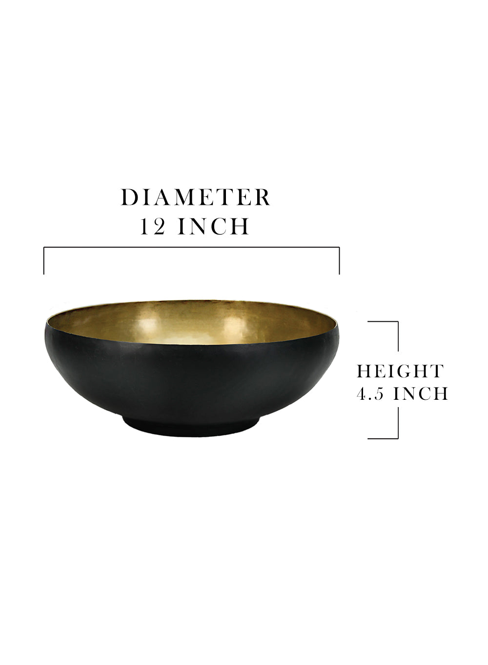 12" Dual-Tone Black & Gold Aluminum Bowl with Brass Look