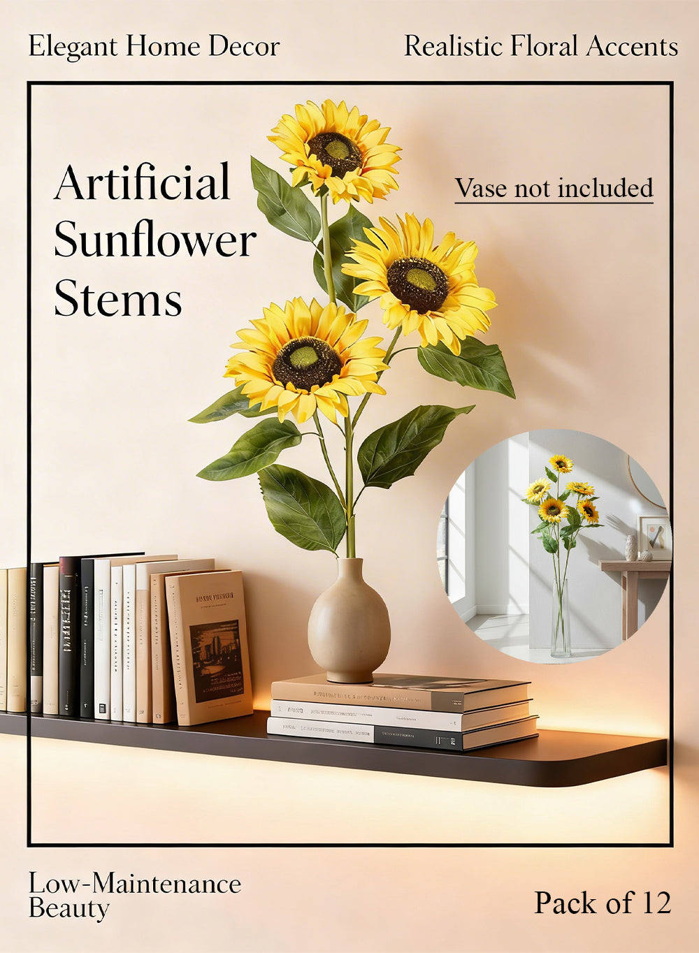 Artificial Sunflower Stems, 39" Tall, Pack of 12