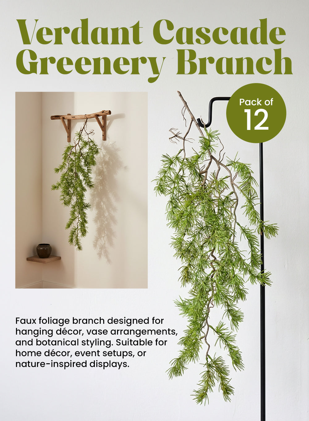 Verdant Cascade Greenery Branch, 38" Tall, Pack of 12