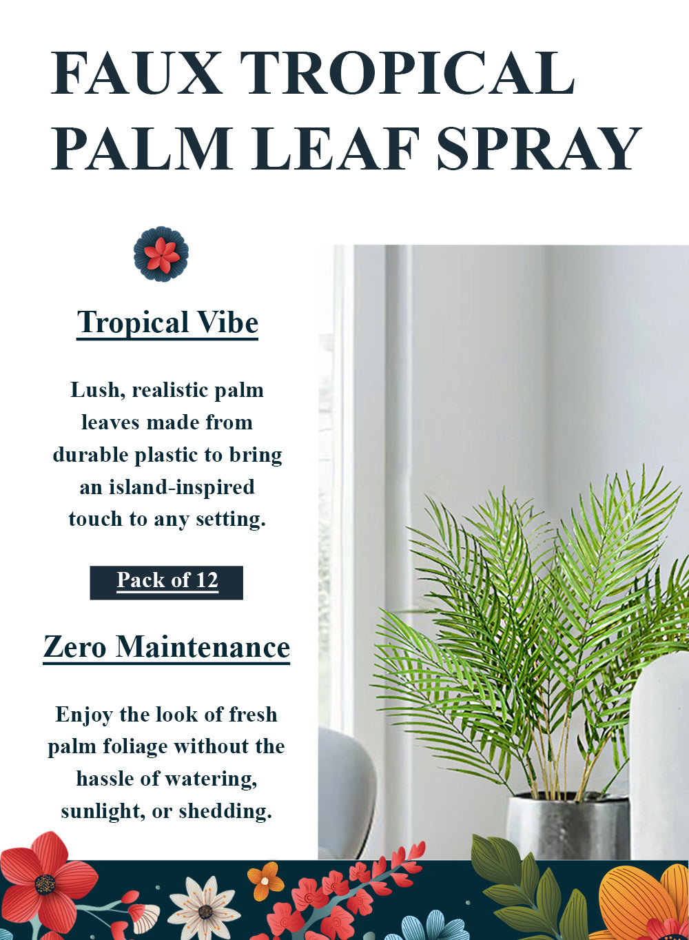 30" Faux Tropical Palm Leaf Spray, Pack of 12