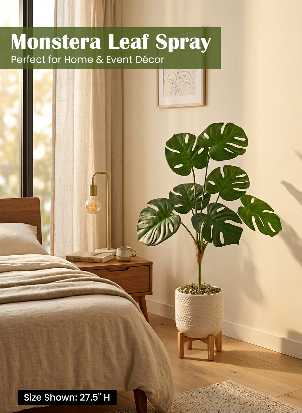 Artificial Monstera Leaf Spray, 27.5" Tall, Pack of 12