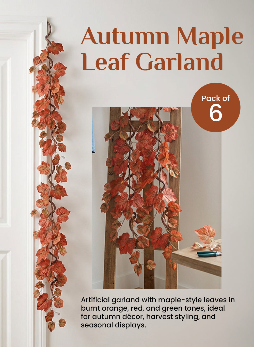 Autumn Maple Leaf Garland, 51" Long, Pack of 6