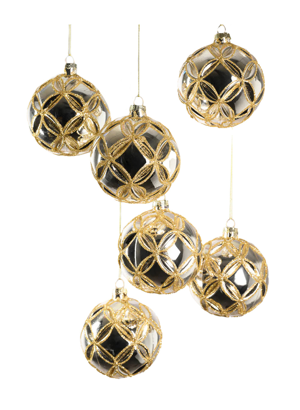 3" Gold Glitter Glass Ornaments, Pack of 6