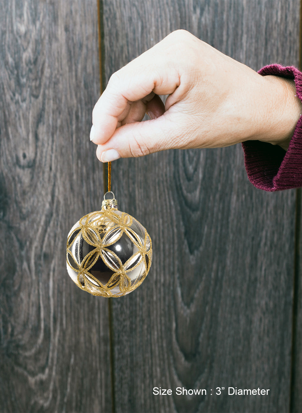 3" Gold Glitter Glass Ornaments, Pack of 6