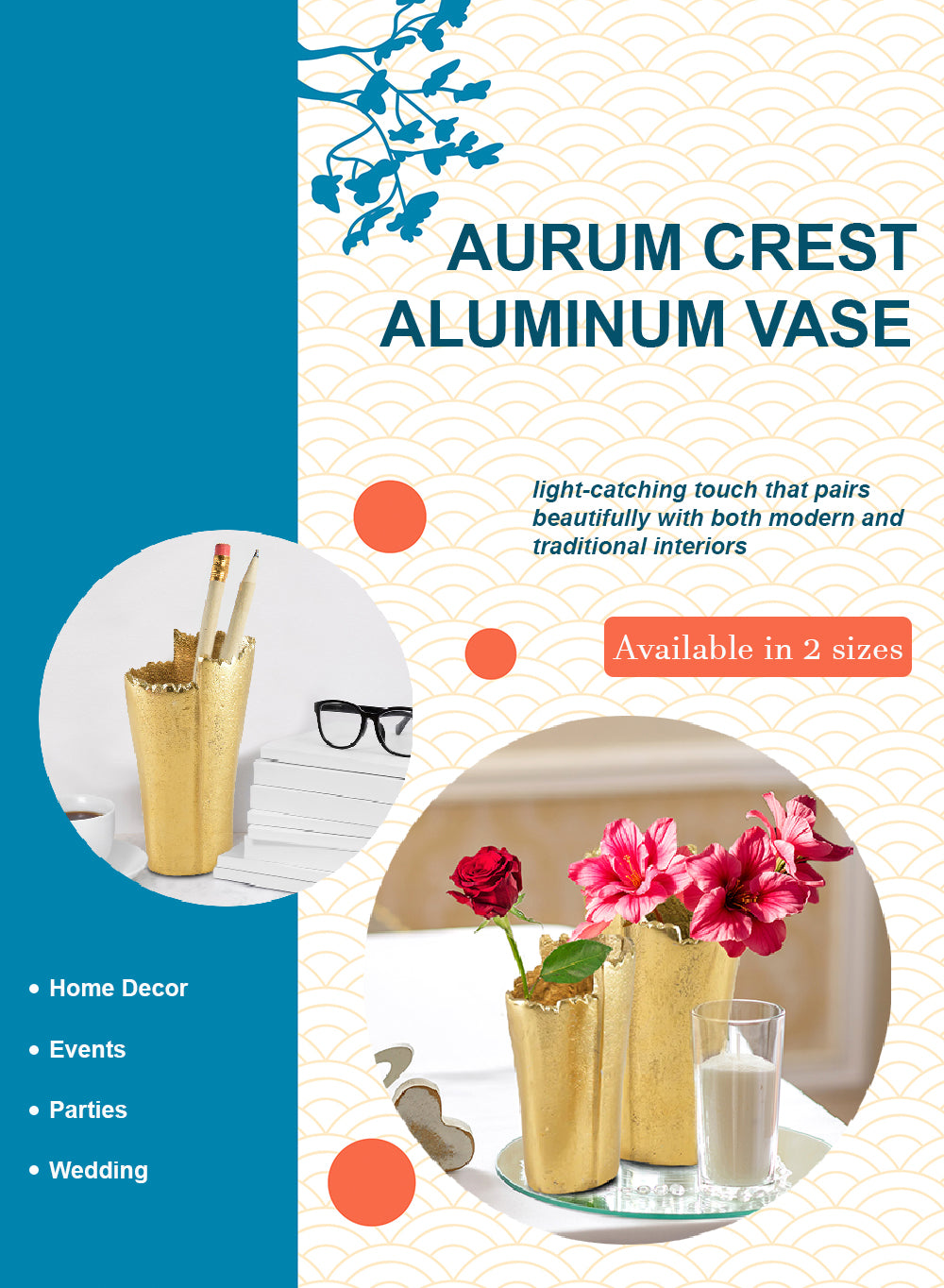 Aurum Crest Aluminum Vase – Available in Two Sizes