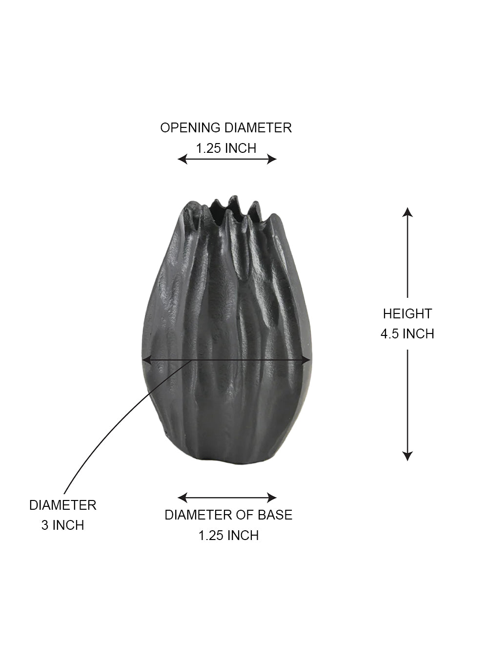 Arterra Pleated Black Aluminum Vase, Available in 2 Sizes