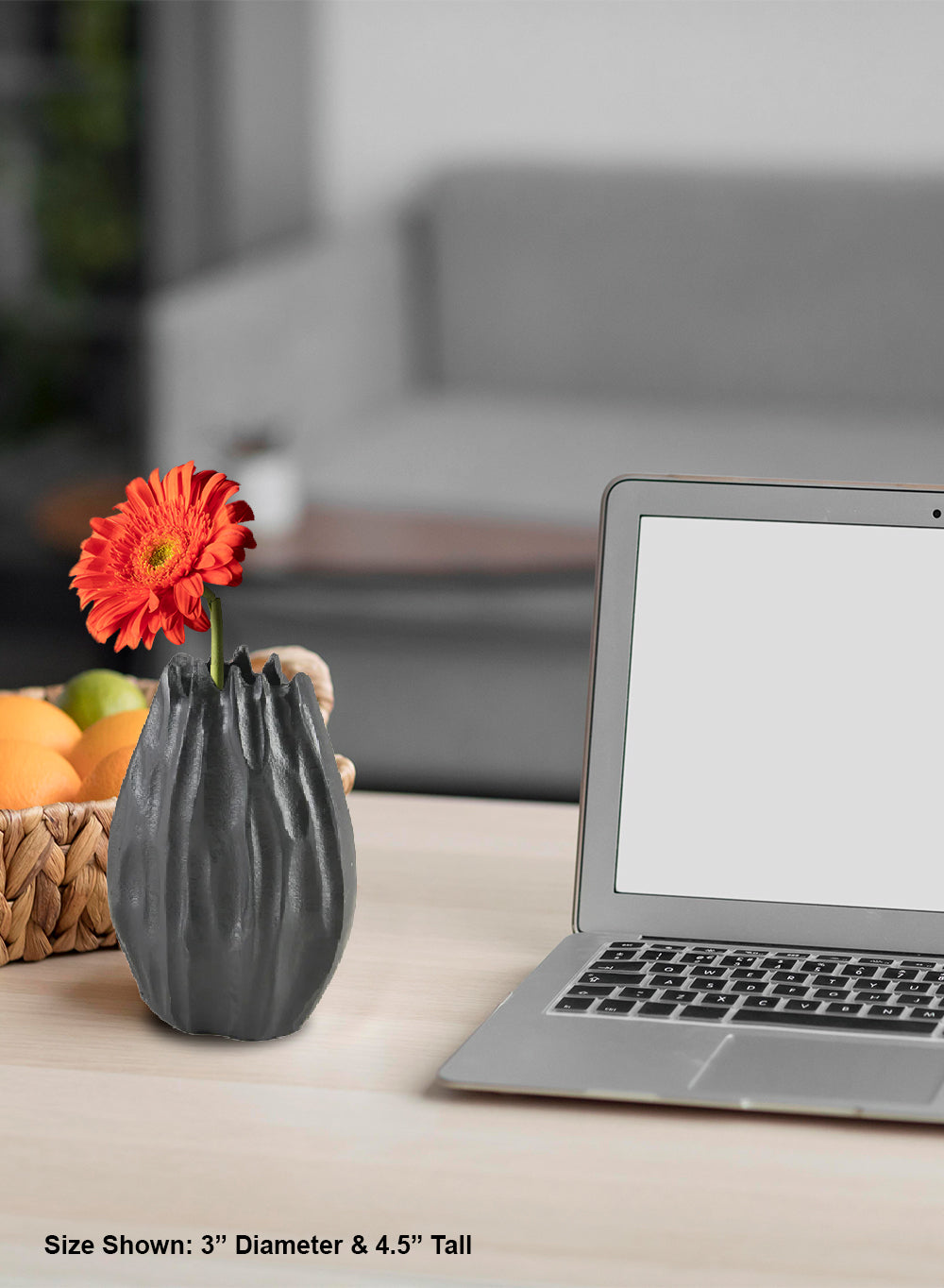 Arterra Pleated Black Aluminum Vase, Available in 2 Sizes