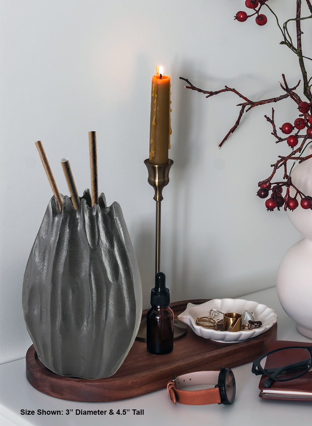 Arterra Pleated Black Aluminum Vase, Available in 2 Sizes