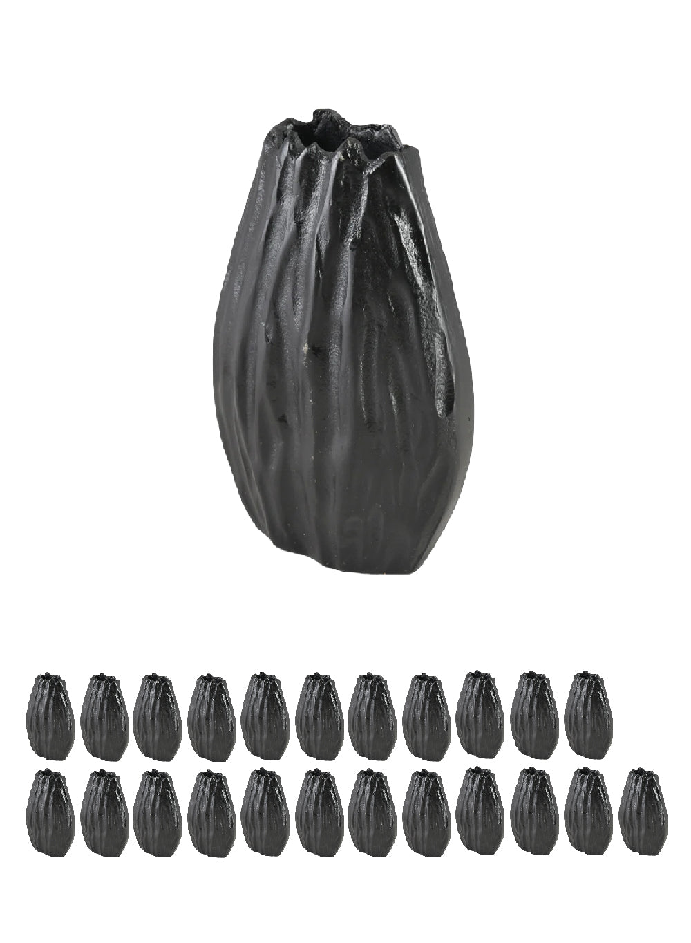 Arterra Pleated Black Aluminum Vase, Available in 2 Sizes