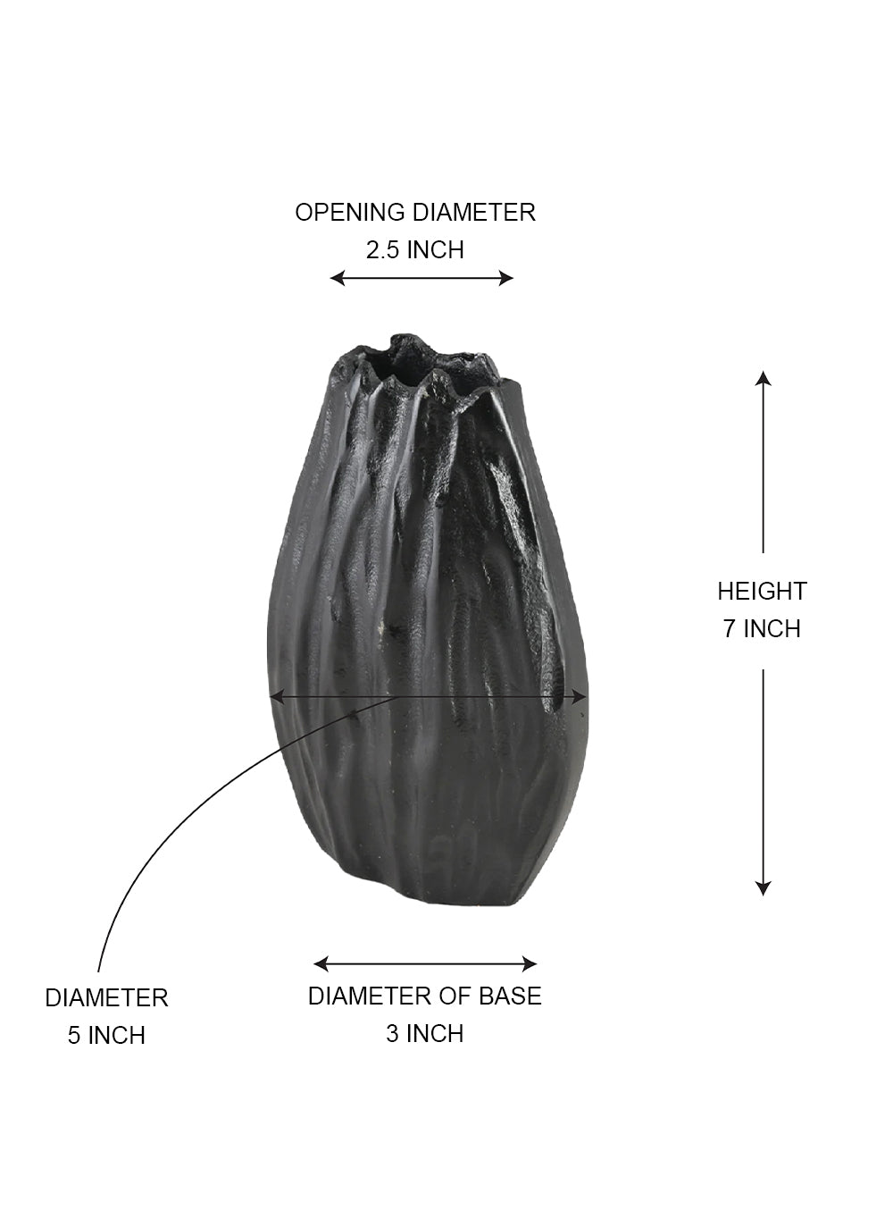 Arterra Pleated Black Aluminum Vase, Available in 2 Sizes