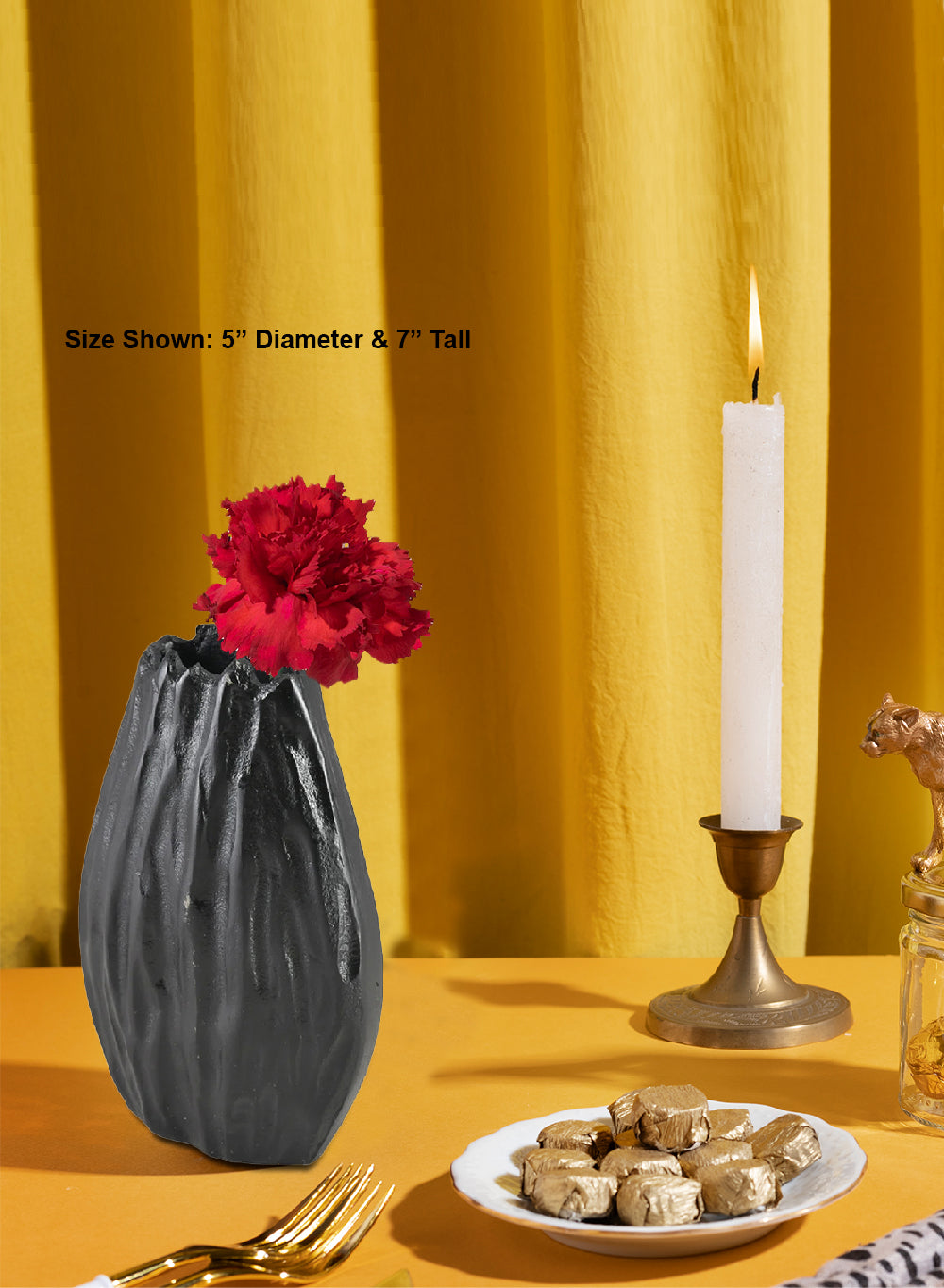 Arterra Pleated Black Aluminum Vase, Available in 2 Sizes