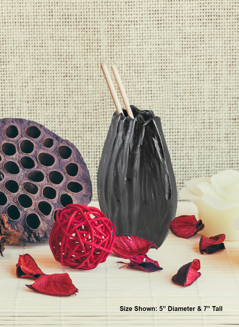 Arterra Pleated Black Aluminum Vase, Available in 2 Sizes