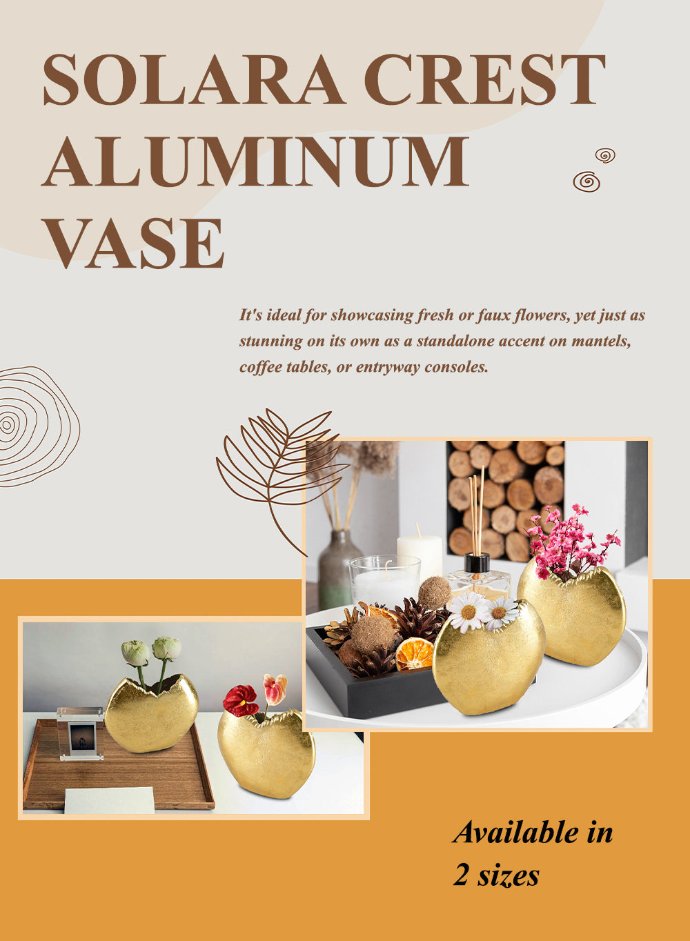 Solara Crest Aluminum Vase, Available in 2 Sizes