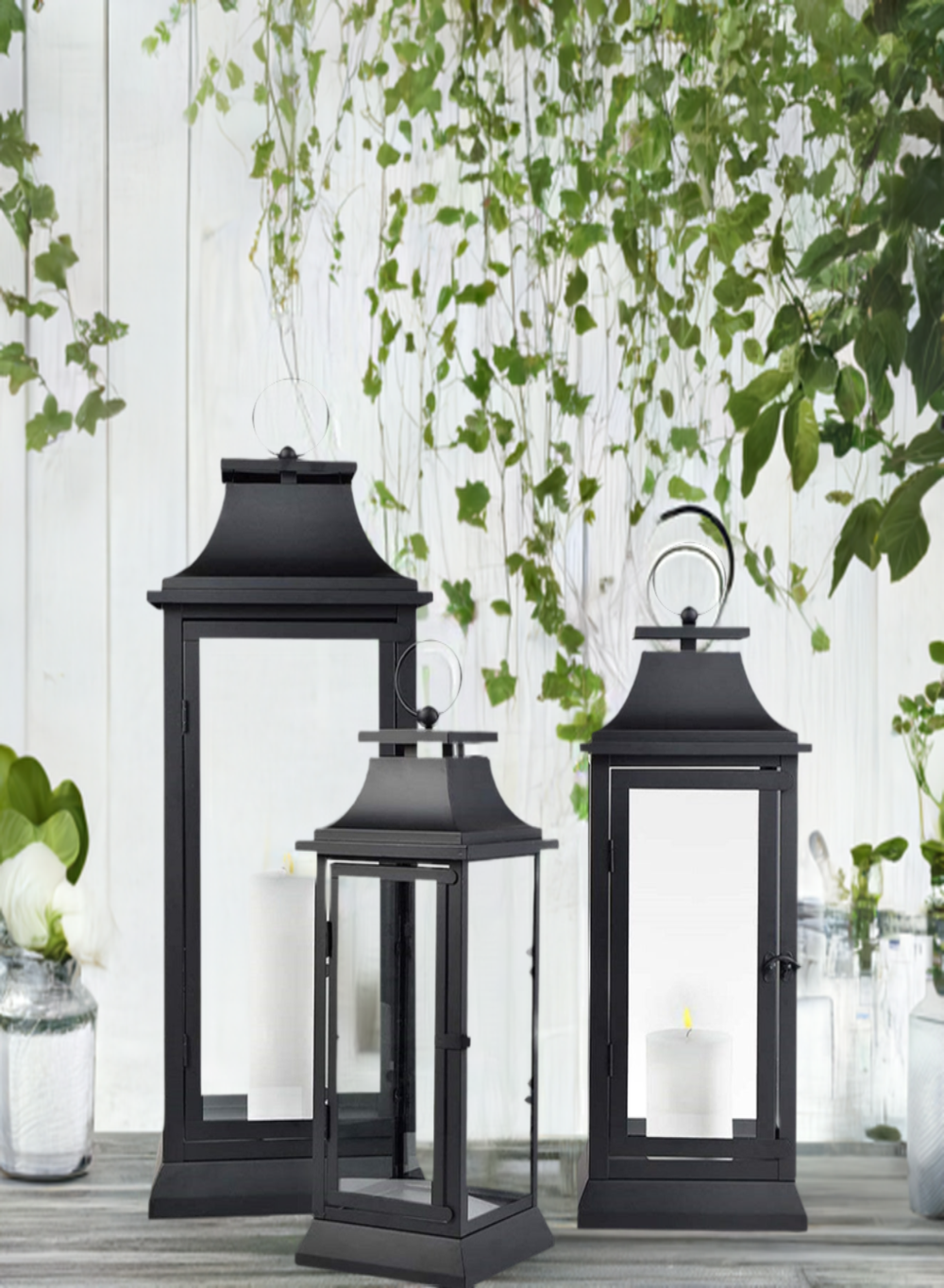 Classic Black/ White Hurricane Lantern, in 3 sizes