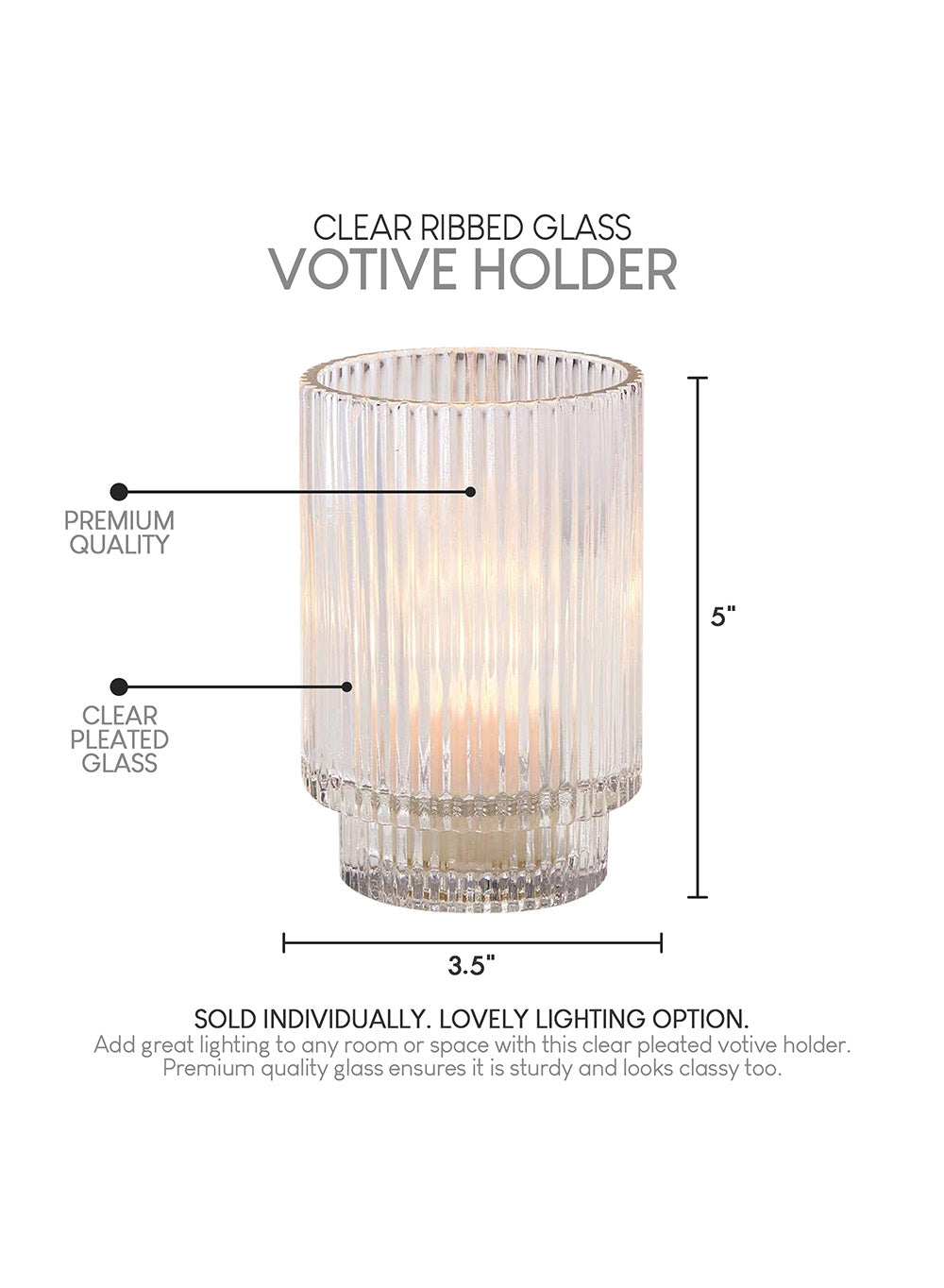 Ribbed Glass Votive Candle Holder, in 3 Colors