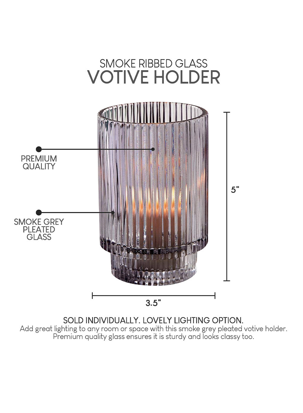 Ribbed Glass Votive Candle Holder, in 3 Colors