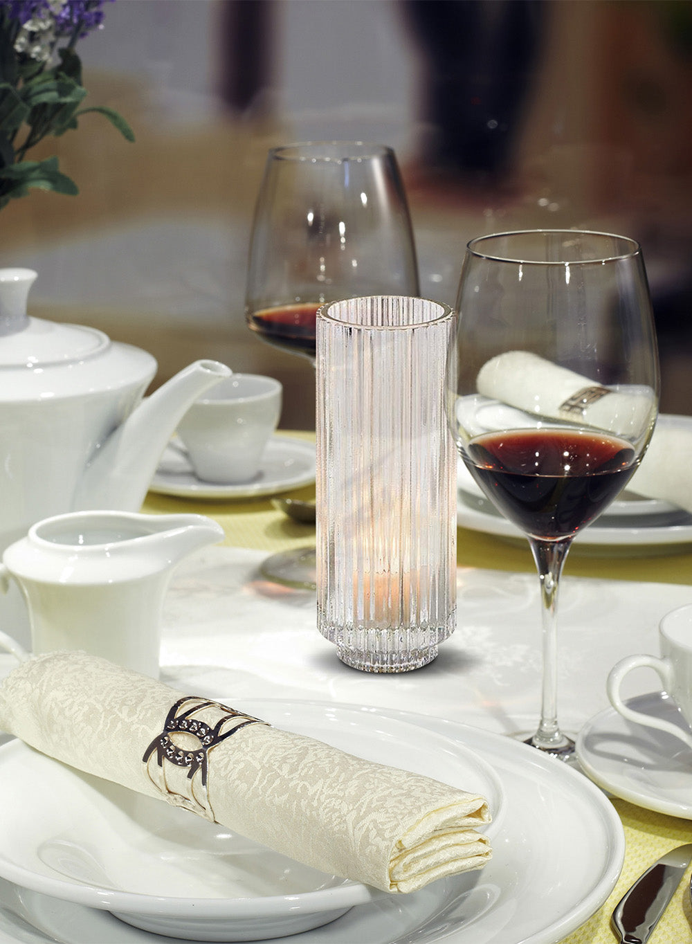 Bundle: Clear Ribbed Glass Votive Holders, Set of 8